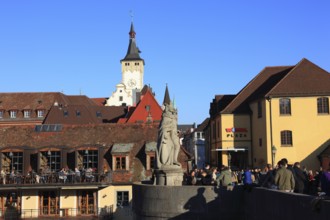 View over the Old Main Bridge to the Grafeneckart and St Kilian's Cathedral, Würzburg, Lower