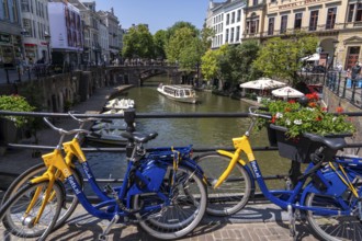 The old town centre of Utrecht, Oudegracht, around 2 km long with many old houses, shops,