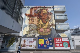 Facade painting by Nasca One on a multi-storey car park, Erlangen, Middle Franconia, Bavaria,