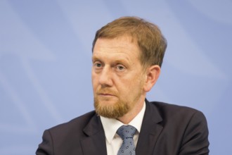 Michael Kretschmer (CDU, Minister-President of the Free State of Saxony) during a press conference