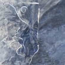 The mask... Ice sculptures (winter flood Lower Rhine 2020, 2021), art in nature, ice plate formed