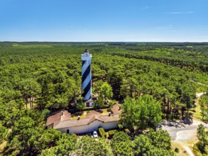 Phare de Contis Lighthouse from a drone, Saint Julien en Born, Saint-Julien-en-Born, Landes, France