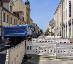 Roadworks in Brandenburger Straße, shopping street in Potsdam, Brandenburg, Germany