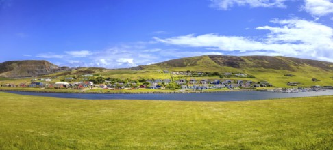 Scotland Shetland scenery in England with cliffs, ocean views and green pastures