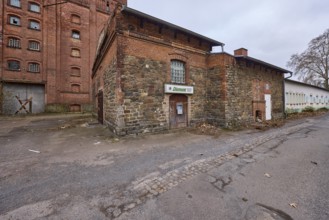 Old Diamant Brewery, brick building, historic brewery, ruin of a factory, diffuse light, cloudy,