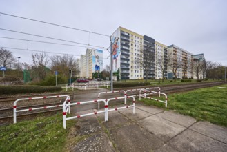 MWG-Wohnungsgenossenschaft eG Magdeburg, residential buildings, high-rise buildings, tram crossing,