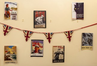 Exhibition of 1940s government public information wartime propaganda posters, Wiltshire, England,