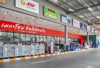 Building materials outside in front of the Mega Home Center warehouse store in Chiang Rai, Thailand