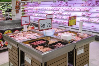 Meat section of the Big C Supercenter in Chiang Rai, Thailand