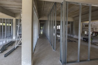 Interior metal stud wall construction utilized in the building of the Grace Language School and