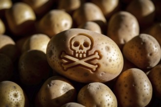 Carved skull on potato warns of hidden toxins in everyday produce, generative ai, AI generated