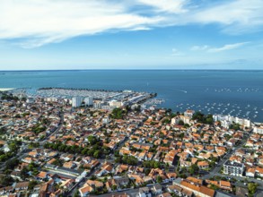 View of City and Marina in Arcachon from a drone, Arcachon, Gironde, France