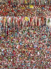 Stone wall with stick-on chewing gum, The Gum Wall, Seattle, Washington, USA, North America