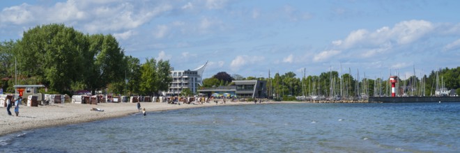 Baltic Sea Info Centre, sandy beach, spa beach, coastline, Eckernförde, Baltic Sea,