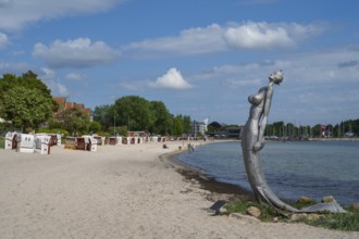 Beach chairs on the sandy beach, Kurstrand, Nixe by E. Kowalke, Eckernförde, Baltic Sea,