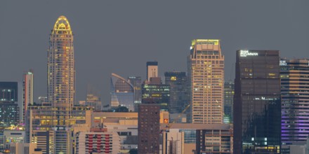 Panorama from Golden Mount, on the left the Centara Grand skyscraper, skyline of Bangkok, Thailand