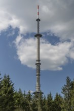 Telecommunications tower, radio transmitter on the Ochsenkopf, built in 1958, Bavarian Forest,