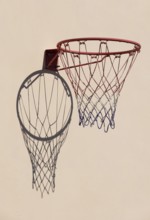 Basketball hoop with shadow cast on a white wall