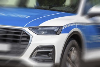 Symbolic image police operation: close-up of police emergency vehicles