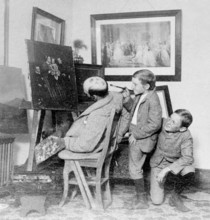 Rascals, school prank mischief children painting scarfing painter, 1920s, children in a studio