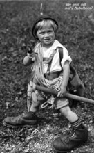 Mountaineering Nebelhorn, 1930s, A young boy in traditional clothing, equipped for mountaineering,