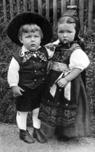 2 children in traditional costumes, Black Forest, 1920, Two children in traditional costumes