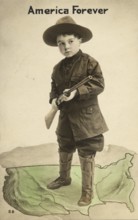 Little boy with uniform and rifle, America Forever, 1920s, Little boy in uniform with rifle