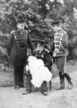 Original photo of the three emperors William I, Frederick III and William II with their son, 1910s,
