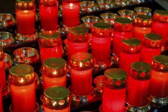 Votive candles, votive pictures, pilgrimage church, Santuario della Madonna di Pinè, Montagnaga,