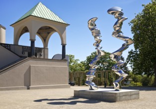 Stainless steel sculpture entitled Points of View by Tony Cragg in front of the exhibition