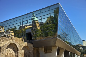 West side of the Darmstadtium congress centre with historic city wall in the centre of Darmstadt,