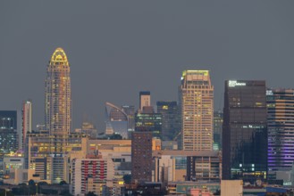 Panorama from Golden Mount, on the left the Centara Grand skyscraper, skyline of Bangkok, Thailand