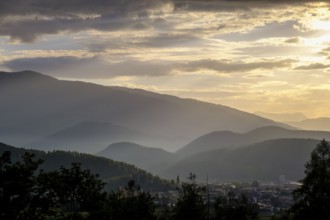 Sunset, evening mood over the Puster Valley, near Bruneck, South Tyrol, Italy