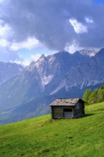 Mountain huts on the Helm, Sesto, Dolomites, Val Pusteria, South Tyrol, Italy