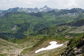 View of the Allgäu Alps from the Nebelhorn, Hochvogel in the background, Oberstdorf, Oberallgäu,