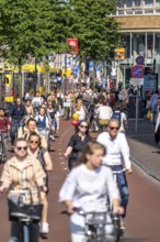 Central cycle path along the Vredenburg, in the city centre of Utrecht, lanes for pedestrians,