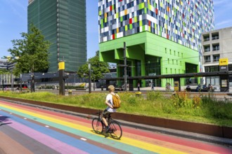 Rainbow cycle path through the university campus in Utrecht Science Park, 570 metres long, Utrecht