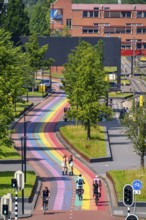 Rainbow cycle path through the university campus in Utrecht Science Park, 570 metres long, Utrecht