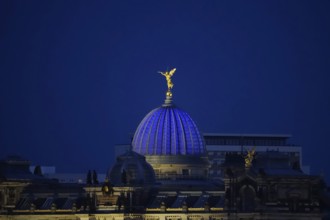 Dresden at the blue hour, view to the art academy, June, Saxony, Germany