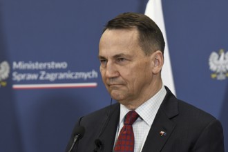 Polish Foreign Minister Radoslaw Sikorski at a joint press conference with his German counterpart,