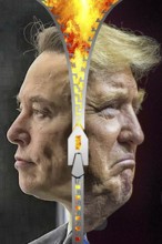 Symbolic image, Donald Trump and Elon Musk as separate brothers, dispute over tariffs and taxes,