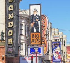 Billboards on buildings in North Beach district, San Francisco, California, USA