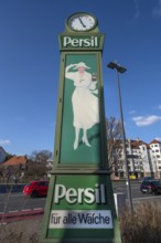 Historic persil clock made by Henkel in 1920, Billinganlage, Fürth, Middle Franconia, Bavaria,