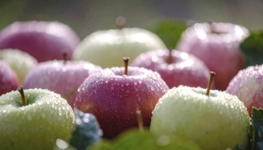 Freshly harvested green and red apples, bio organic food vegetarian nutrition products grown in