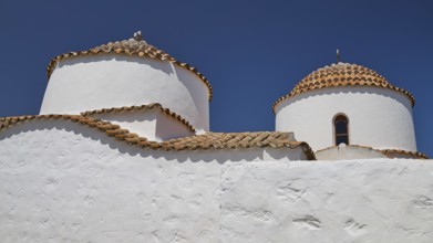 Church of Agia Kioura, church with two round domed roofs under a blue sky, church, Chora, World