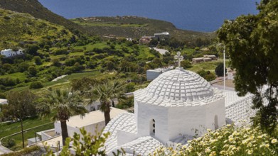 Cross-domed church Panagia Diasosousan, Moni Evangelismou, monastery, church in Mediterranean