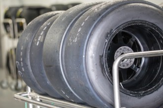 Close-up of racing tyres in motorsport