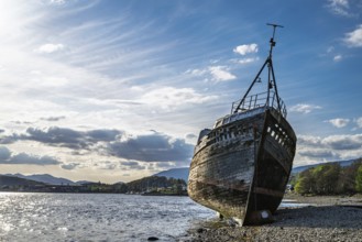 Corpach Wreck or Old Boat of Caol and Nevis Range Mountains, Caol Beach, Corpach, Fort William,