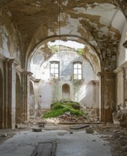 Interior of abandoned San Nicola church, Ghost town of Craco, Basilicata, Italy
