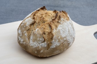 Selbstgebackenes, ofenfrisches und handgeformtes Bauernbrot, Weizenmischbrot, Nahaufnahme,